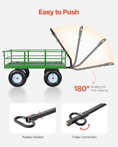Image of VEVOR Steel Garden Cart, 1200 lbs Heavy Duty Pullable Garden Wagon Yard Cart, 2 in 1 Outdoor Metal Utility Wagon Yard Trailer with 13 inch All Terrain Tires, Mesh Detachable Sides and 180 Rotating Handle