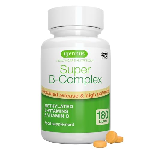 Igennus Super B-Complex – Complejo de Vitamina B Metilado con Metilfolato, Vitamina B12 Metilcobalamina y Vitamina C, Alta Absorción y Liberación Prolongada, 180 Comprimidos Veganos