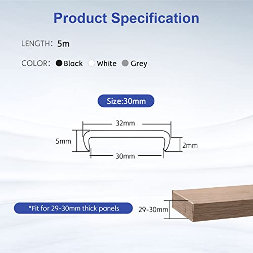 Image of U-Shape Edge Banding, 16.4ft TPE Self Adhesive Veneer Edging Trim Flexible Corner Edge Protector, Furniture Edge Strip for Countertop Table Cabinet Shelve Restoration (30mm, White)