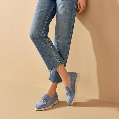 BEAU TODAY Suede Loafers Flats for Women, Women’s Slip On Penny Loafers, Leather Driving Comfortable Dress Ladies Loafers Casual Office Work Shoes Blue US 8 by BEAU TODAY - Image 2