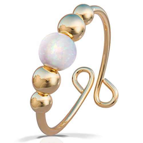White Opal Anti Anxiety Fidget Rings For Women - 14K Gold Filled Spinner Rings, Stress Relief Gold Rings, Fidget rings for anxiety