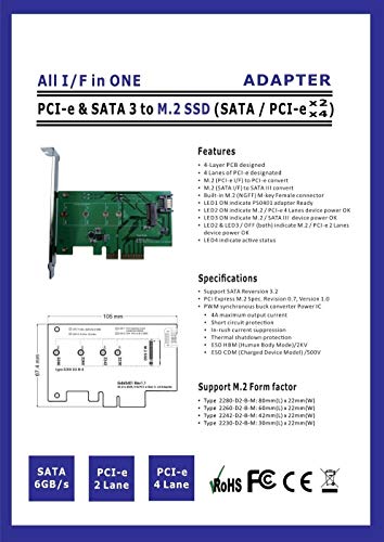 Convertidor M.2 PCI-e SSD a PCI-e y M.2 SATA SSD a SATA III miniatura 6