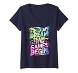 Women's Funny Field Day Dream Team LET Games Begin Kids Teacher Race V-Neck T-Shirt