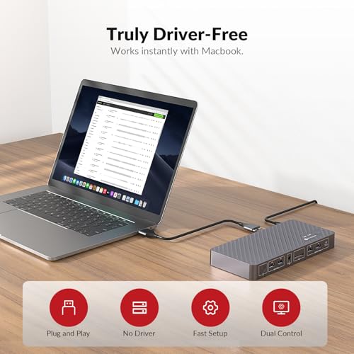 Image of AV Access KVM Switch Docking Station for MacBook Desktop PC, USB C KVM Switch 2 Monitors 2 Computers, 4K Dual HDMI Displays, Plug&Play, Ethernet, 100W Power Delivery, EDID Emulation
