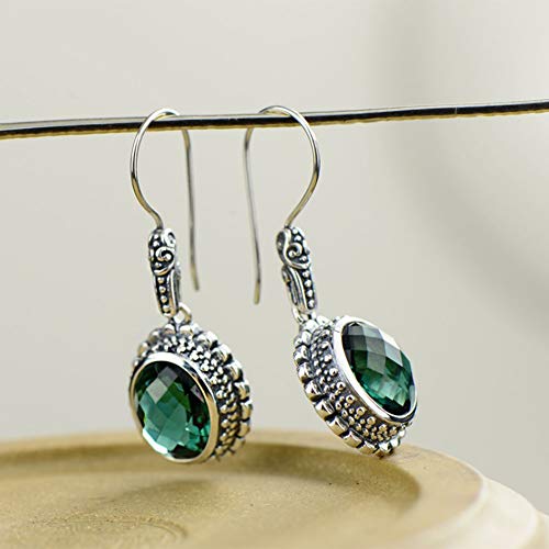 Pendientes de plata 925 con gemas ovaladas y cristal verde estilo chino 6