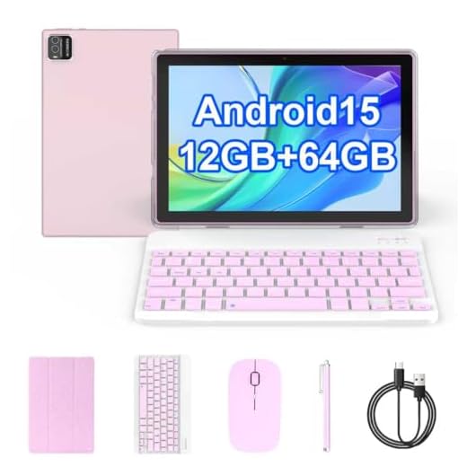 Android 14 Tablet, 10 inch 2 in 1 Tablets with Keyboard Mouse Case Stylus, 8GB+64GB+1TB Expand Tablet, 8MP Camera, IPS Touch Screen Tablet Computer, 5G WiFi, Bluetooth, Long Battery Life Tablet Pink