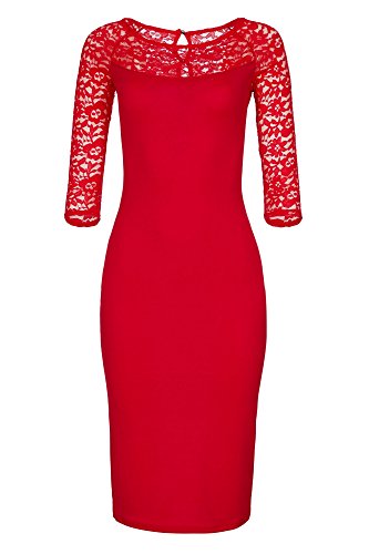 Laeticia Dreams Damen Kleid aus Spitze Langarm Wadenlang S M L XL XXL XXXL, Farbe:Rot Modell 2017;Größe:44 Laeticia Dreams Damen Kleid aus Spitze Langarm Wadenlang S M L XL XXL XXXL, Farbe:Rot Modell 2017;Größe:44