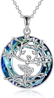 YFN Crystal Necklace Sterling Silver Ballet/Gymnastics/Cheerleader Pendant Tree of Life Jewelry Gifts for Women Girls