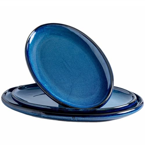Image of KYBSCZ Ceramic Large Serving Platters- Set of 3 Oval Platters for Entertaining. Modern Kitchen Dishes for Dinner, Fruit, Salad, Turkey, etc. Oven, Dishwasher Safe, 15.75" / 13.75" /12",Royal Blue