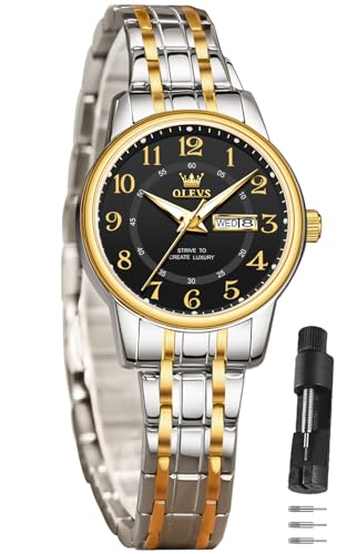 Image of OLEVS Watch Women Two Tone Watches for Women with Date Dress Womens Watches for Small Wrists Luxury Easy Read Women's Watch Waterproof Blue /Black /Gold /Silver Dial Reloj para Mujer