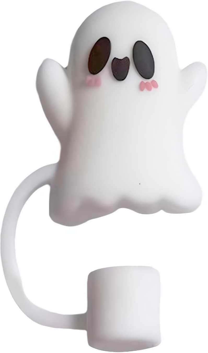 1pc Cute White Ghost 3D Halloween Straw Cover Cap for