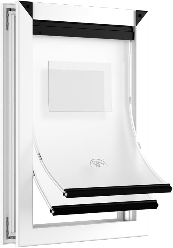 [MAVRICPOWER] Aluminum Large Dog Door for Door, Doggy Door with 2 Sliding Lock Panels, Doggie Door for Large Dogs Up to 80 lbs White Large