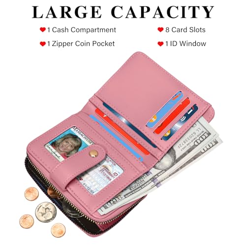 Image of oscaurt Wallet Women Small RFID Blocking Bifold Credit Card Wallets with ID Window and Tassel Zipper Coin Pocket Ladies Wallet