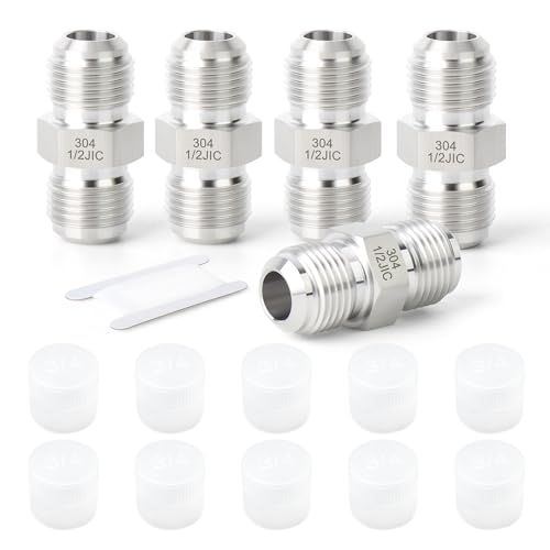 Image of TAISHER 5PCS Forging of 304 Stainless Steel JIC Flare Tube Fittings, 1 /2 inch Male x 1 /2 inch Male, Union