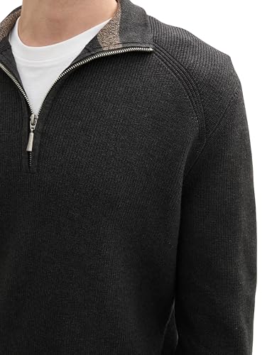 Tom Tailor Herren Troyer Strickpullover aus Baumwolle, 10617 - Black Grey Melange, S – Ansicht 5