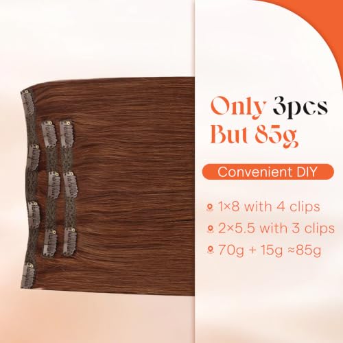 Image of Sunny Hair Clip in Hair Extensions Real Human Hair 18 Inch Remy Hair | Warm Copper Red Brown Clip ins Easy to Clip in Beginner Friendly Natural Looking for Work Wedding and Special Event 85g