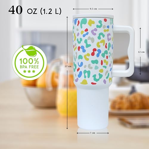 Image of Stainless Steel 1200 ml Vacuum Tumbler with Lid & Straw - Double‑Wall Insulated Cup for Travel, Gym & Office - Keeps Beverages Hot or Cold - 1.2 L Capacity (White Multi)