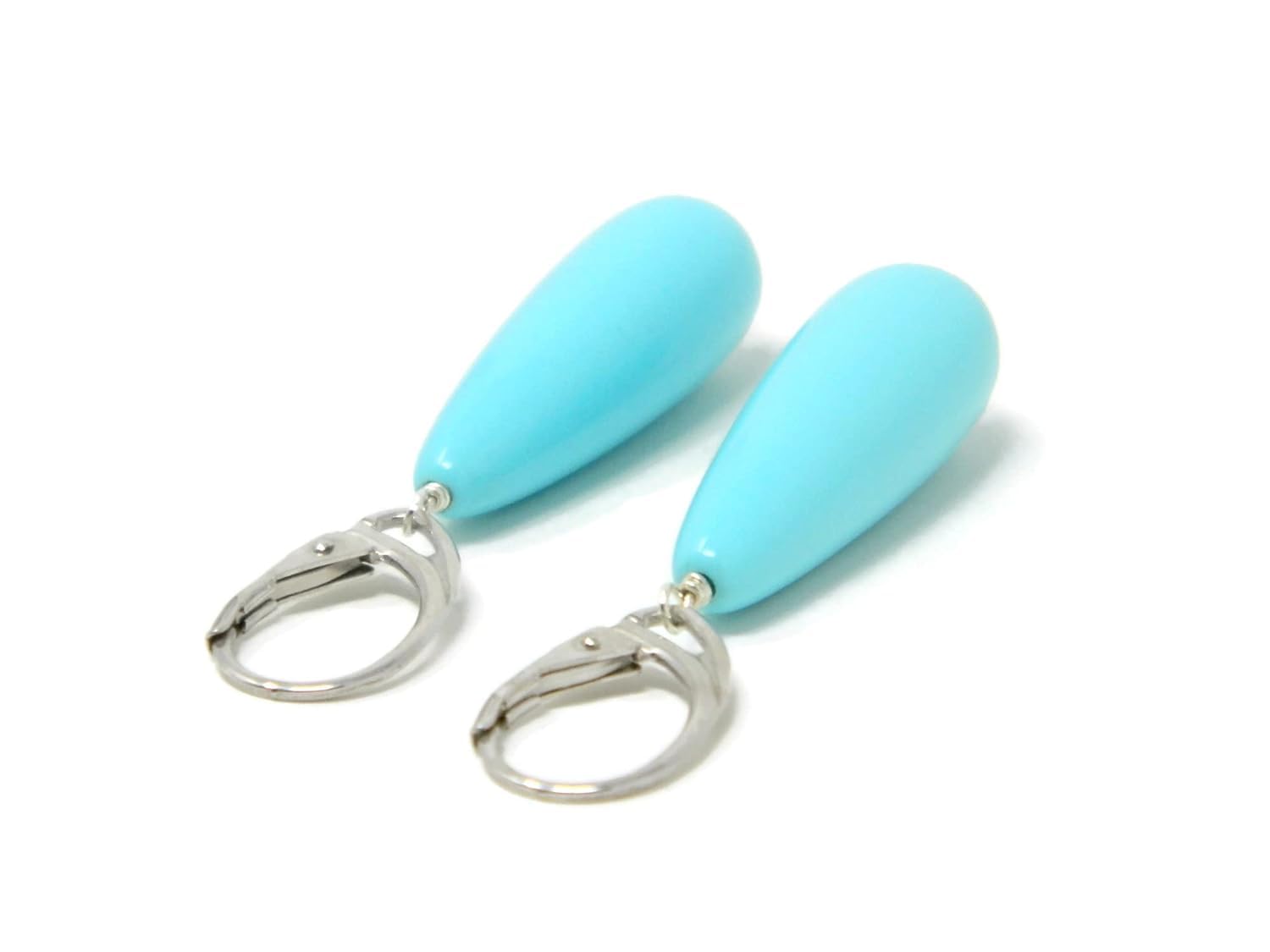 Orecchini Pendenti Donna in Pasta di Turchese - Goccia 10x30 mm – Chisura a monachella - Argento 925 – Gioielli Artigianali Made in Italy – Nickel Free - DodiGioielli