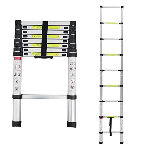 Leiter Ausziehbar Alu-Teleskopleiter 2,6m Auszeihleiter Klappleiter Schwere 150kg/330lbs Tragfähigkeit Tragbare 9-Stufenleiter EN 131 Zertifizierung Cover