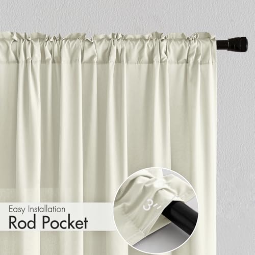 Image of MIULEE Ivory Semi Sheer Privacy Curtains Drapes 2 Panels 52W x 63L
