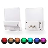 Multicolor Night Light 2 Pack, Plug in Color-Changing Nightlight, Dusk to Dawn Sensor, Brightness Adjustable Warm White Night Light