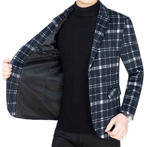 Men's Autumn Plaid Extra Long Blue Slim Fit Blazers Modern Business Social Suit Jacket Fashion Trendy Style2