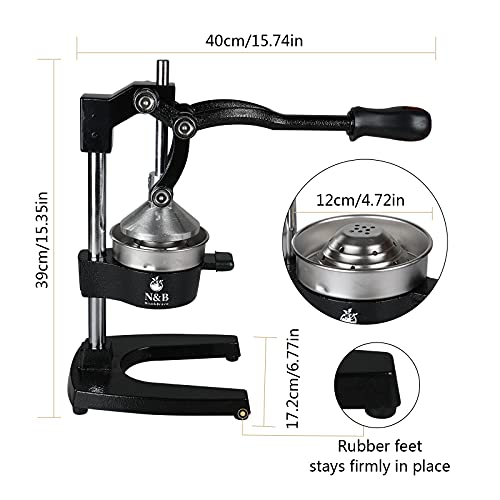 N&B Nice&Bravo Professional Citrus Juicer Commercial Grade Manual Hand Press Orange Squeezer Heavy Duty Orange Juicer Metal Lemon Squeezer Premium Quality Upgrade,Dark Black #TOP6