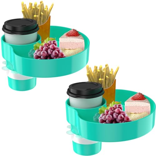 Image of [2 Packs] Kids Car Seat Tray, Travel Tray with Cup Holder for Toddler Baby, Kids Car Seat Food Snack Organizer for Road Trip, Stroller snack Organizer Travel Must Haves Toddler Must Haves (Cyanine)