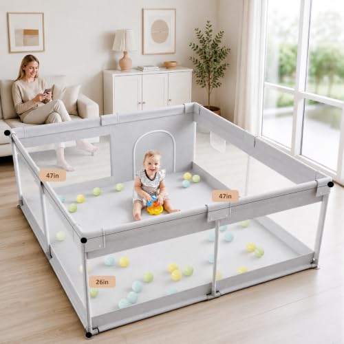 Image of Uanlauo Baby Playpen for Babies and Toddlers, 47x47 in Play Yards, Gray