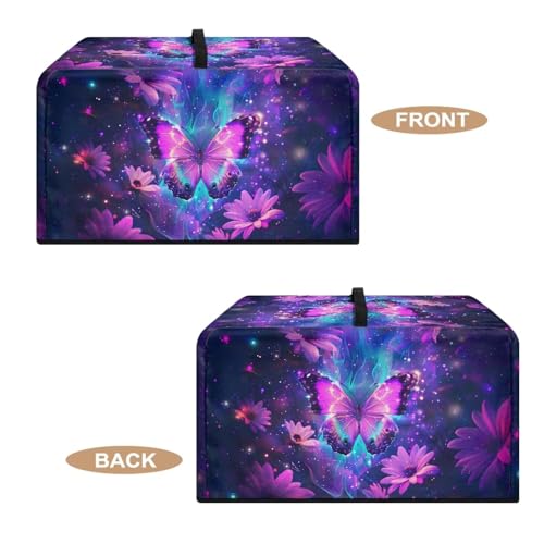 Image of Microwave Oven Dustproof Cover Machine Washable Convection Oven Cover Protector Compatible with Various Small Kitchen Appliances, L, Butterfly Daisy Galaxy Violet Blue