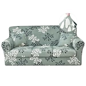 JQinHome 6 Piece Stretch Sofa Cover Printed Couch Cover, Floral Pattern Sofa Slipcover with 3 Separate Cushion Cover, Washable Furniture Protector for Living Room(Sofa,Flowers)