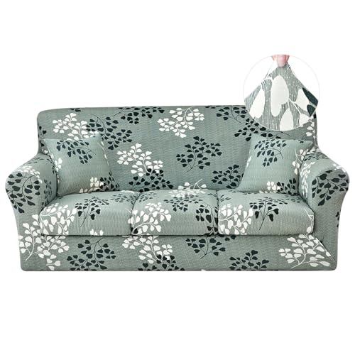 JQinHome 6 Piece Stretch Sofa Cover Printed Couch Cover, Floral Pattern Sofa Slipcover with 3 Separate Cushion Cover, Washable Furniture Protector for Living Room(Sofa,Flowers)