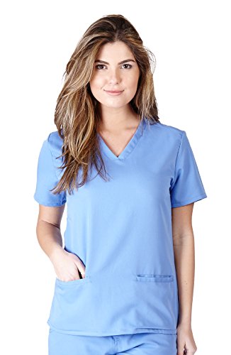 M&M SCRUBS Women's Super Soft Scrub Top, Junior Fit V-Neck Scrub Top XL Ceil Blue 8117