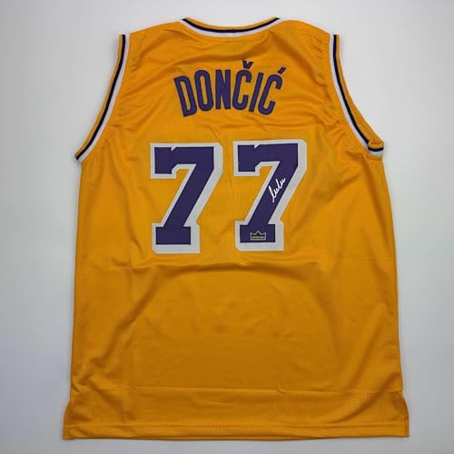 Facsimile Autographed Luka Doncic Los Angeles LA Yellow Reprint Laser