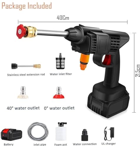 Image of Revin Enterprise Double Bettery Portable Wireless Pressure Washer Gun 48V 12000mah High Pressure Water Gun for Car Wash Bike Washing Cleaning, Adjustable Nozzle and 5M Hose Pipe (Double BETTERY).