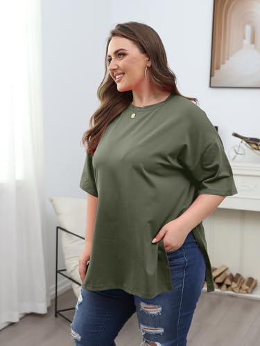 VNIRA Plus Size T Shirt for Women Oversized Cotton Short Sleeve Workout Top Loose Fit Side Split Casual Basic Tunic Top3