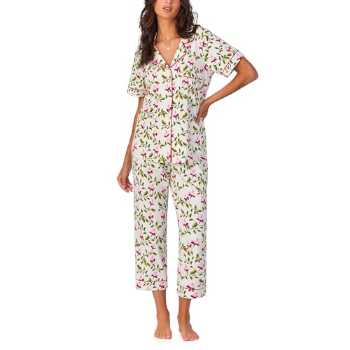 Image of Bed Head PJs Womens Matching Pajamas - Soft Organic Cotton Button Down PJ Shirt & Cropped Pants Set - Loungewear & Sleepwear