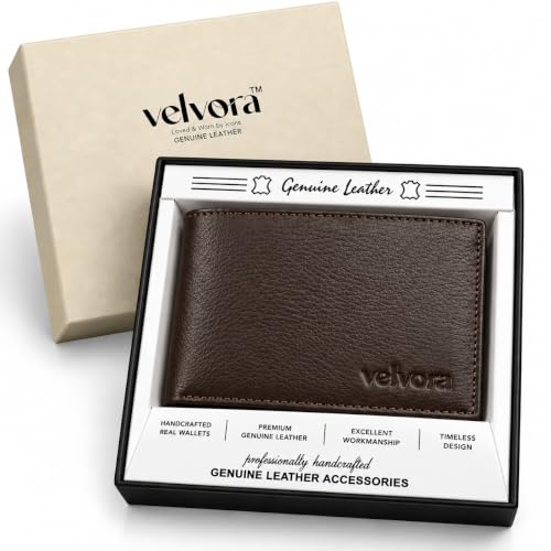 Image of Men's Bifold Wallet, Premium Leather Look Wallet for Men with Multiple Card Slots, Cash Compartment & Compact Slim Design, Stylish Everyday Pocket Wallet - Dark Brown