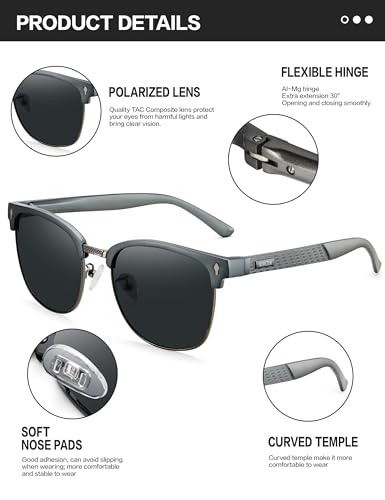 Image of BIRCEN Mens Polarized Sunglasses for Driving: Al-Mg Metal UV Protection Sun Glasses Square Shades for Fishing Travel 2026