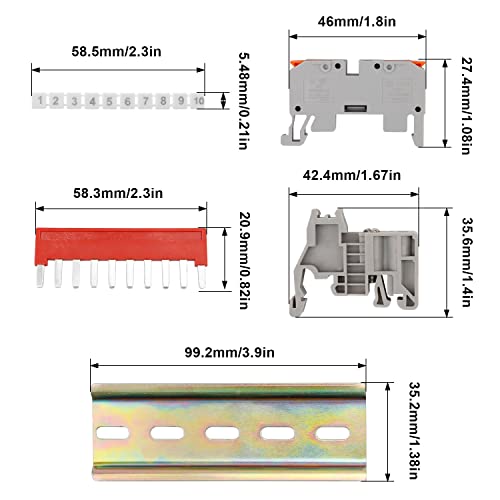 Reihenklemmen Hutschiene, DIYCUT 10 Stück Grau 0,5-2,5mm² Klemmleiste Hutschiene zum Schnellen Verdrahten, Durchgangsklemme für Präzise Leitende Elektrische Verbindungsklemmen