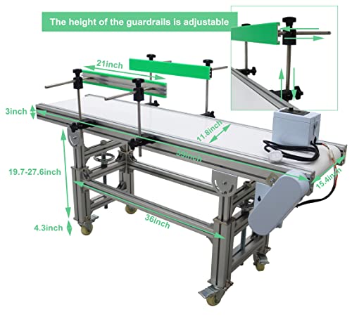 TECHTONGDA PVC Flat Conveyor Belt Systems for Industrial Transport Aluminum Frame Conveyor Length 59inch Belt Width 11.8inch without Baffle
