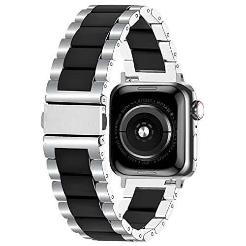 Bracelet Apple Watch acier inoxydable argent et noir, maille de haute qualit&eacute;