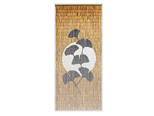 MOREL Rideau de Porte Bâtonnets de Bambou Peints, Dessin Feuilles Ginkgo - 90 x 200 cm