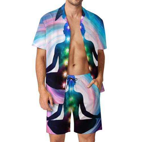Chemise Hawaïenne Homme et Short Ensemble d'Été Yoga Sport de 2 Pièces en Taille S