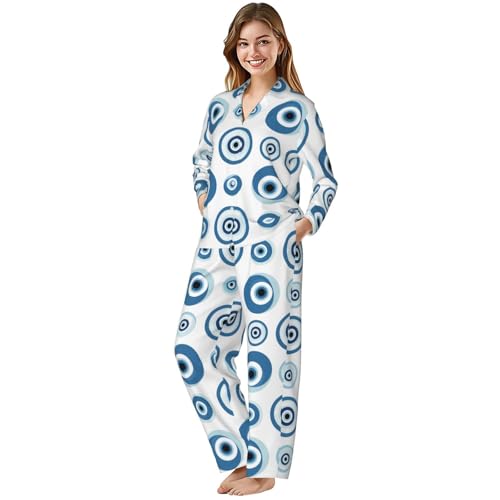 Image of Women'S Long Sleeve Pajama Set Soft Loungewear Button-Down Top & Elastic Waist Pants S- 2XL