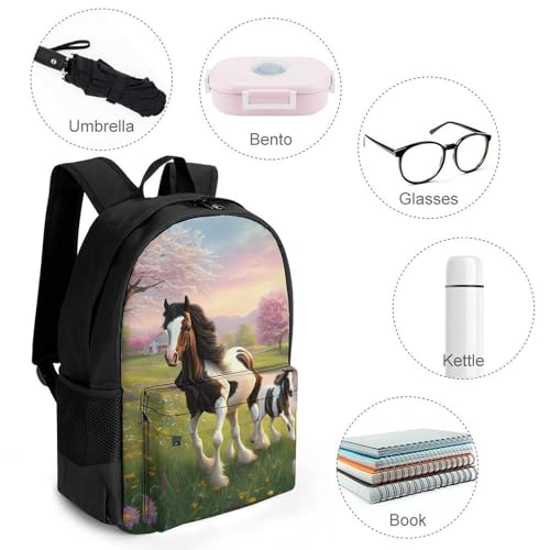 Gypsy Vanner Horse Mare And Foal In Spring Pasture Art Daypack Lightweight Multipurpose Anti-Theft Shoulder Bag Large Capacity Laptop Book Bag Rucksack With Adjustable Shoulder Straps4