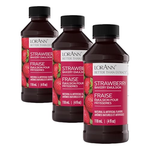 Image of LorAnn Oils Strawberry Bakery Emulsion: True Essence, Ideal Boosting Fruit Tones Cakes, Cookies & Desserts, Gluten-Free, Keto-Friendly, Extract Substitute Essential Your Kitchen, 4 Oz (Pack of 3)