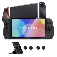 PlayVital Ranger Protective Case for Nintendo Switch 2 with Stand | Ergonomic Anti-Slip Silicone Grips, Dockable Hard Shell, 4 Thumbstick Caps | Quick-Release-Joycon Design Full-Body Cover, Black