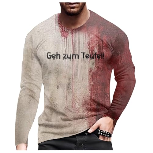 Generisch 2025 - Problema Resuelto Hombre Estampado Tema de Halloween Cuello Redondo Casual Gráfico Sangre Talla Grande Impreso Liso Manga Corta Tops de Manga Larga Hombres, rojo, XL