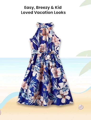 Image of PATPAT Family Hawaiian Matching Outfits - Mommy and Me Vacation Outfits | Halter Sundresses and Button Down Shirts,Caribbean Vacation Summer Tropical Outfits,Hawaiian Boho Tropical Floral Printed